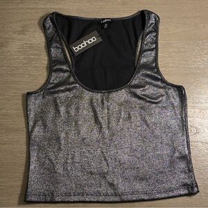 Boohoo Metallic Silver Crop Top